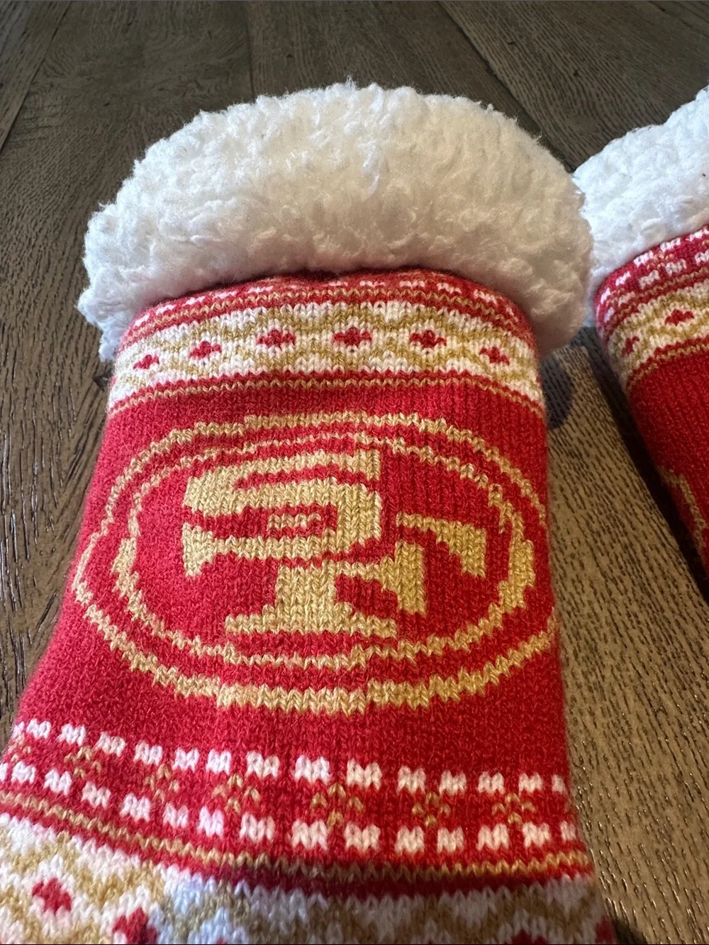 Festive Red Holiday Stocking Set with Gold Accents and Plush White Cuff